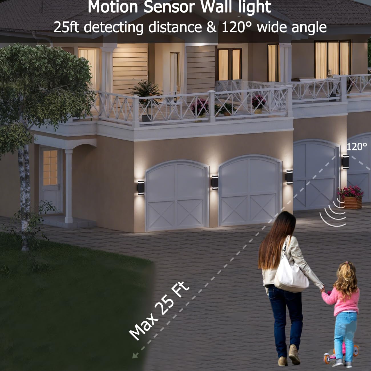 Rosykite Motion Sensor Outdoor Wall Lights  Dusk To Dawn Exterior Light Fixtures With 3 Lighting Modes Up And Down Porch Lights 5000K Daylight  Waterproof Modern Wall Sconce For House  Patio  Garage
