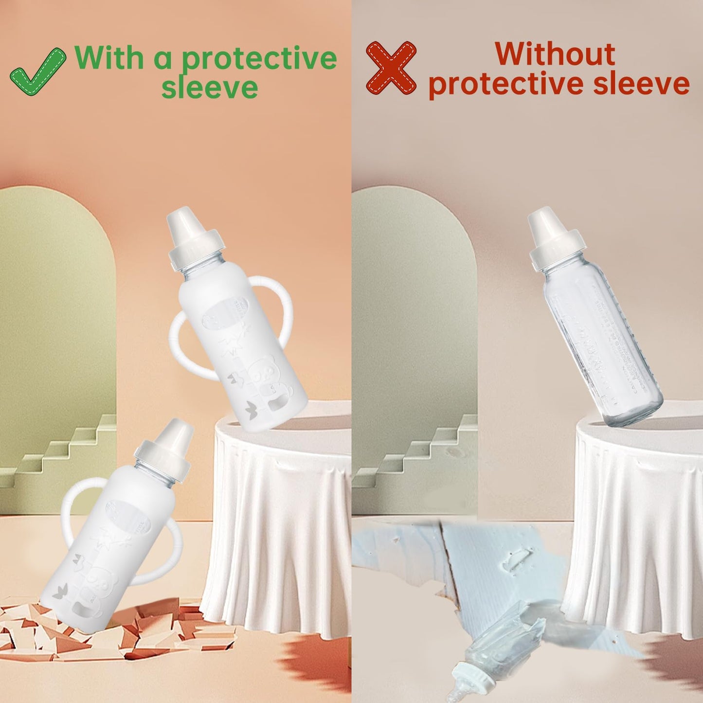 Silicone Sleeve Compatible with Evenflo 8oz Glass Bottle, Baby Bottle Silicone Sleeve with Antislip Handle and Thermal Insulation, White