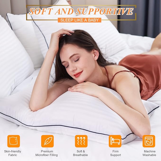 Hotel Pillows for Sleeping Standard Size Set of 2, Soft Down Alternative Pillow for Side, Back or Stomach Sleeper