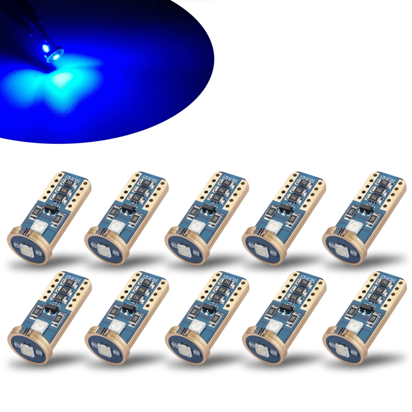 iBrightstar T10 LED Bulbs, Extremely Bright Wedge Lights for Car Interior, Blue, Aluminum, Model iBrightstar-T10-3030-3B