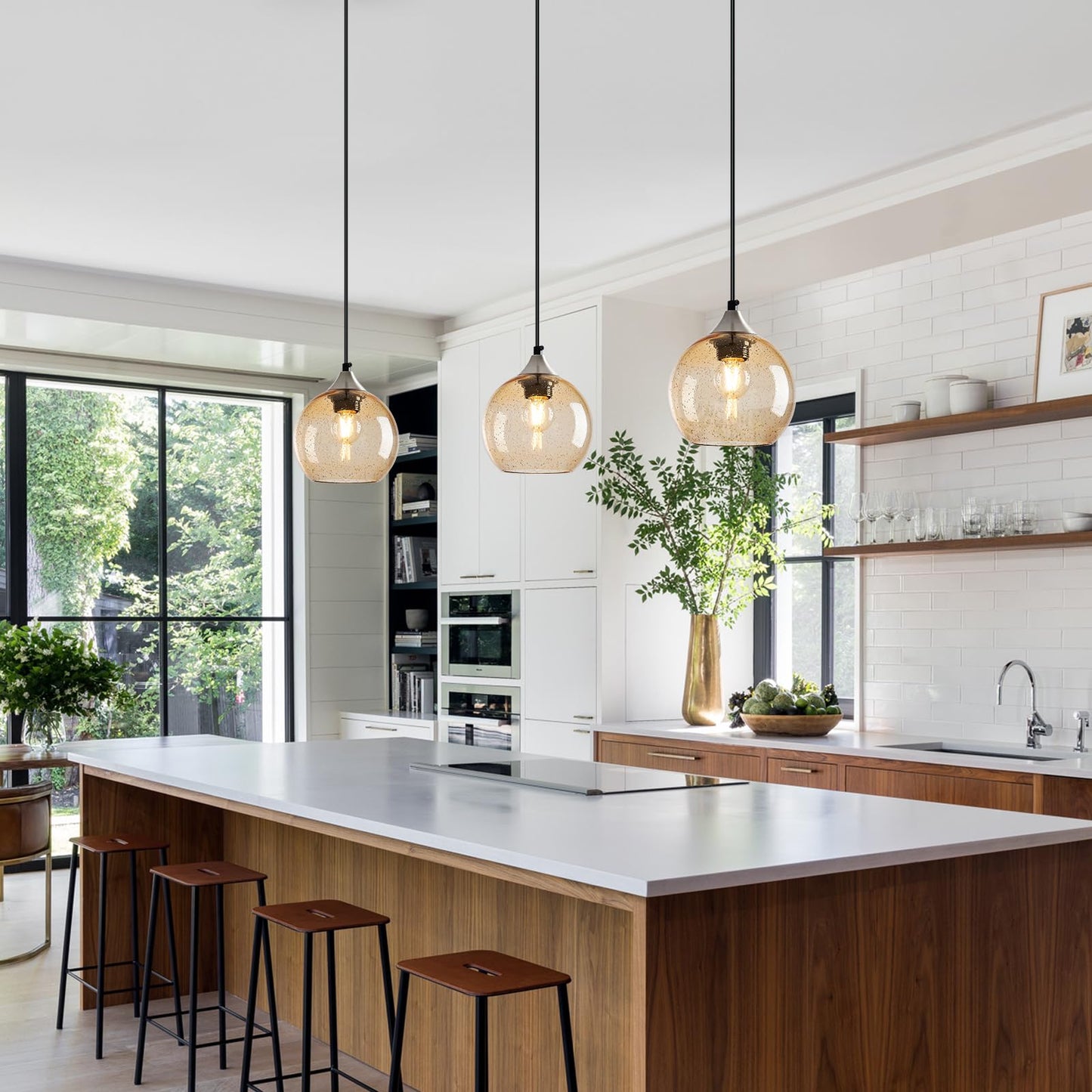 Lbsqj Light Brown Glass Pendant Lights Kitchen Island Globe Pendant Light Fixtures Modern Pendant Lighting For Bedroom Living Dining Room Light Fixture (5.9 In  2 Pack)