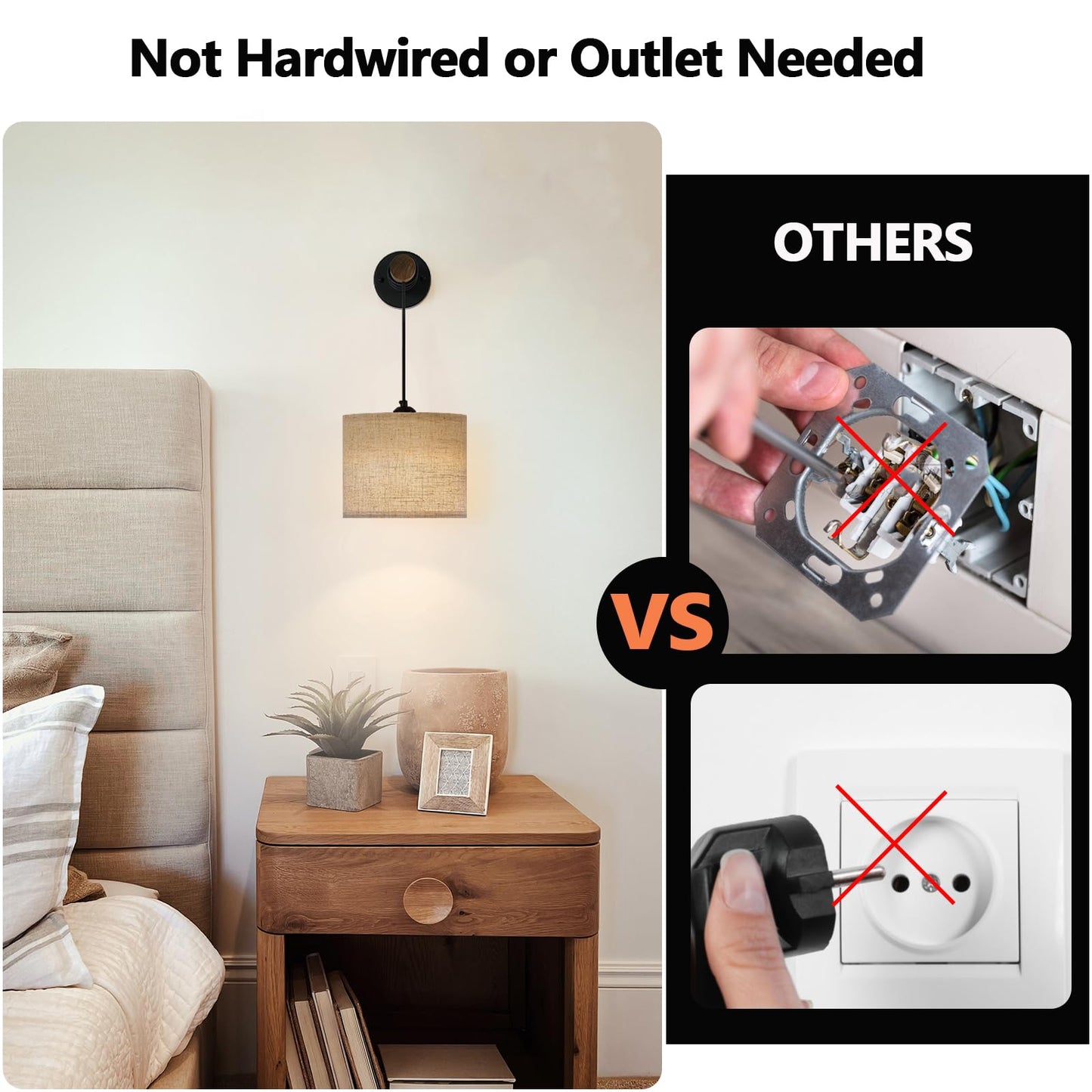 XSDeTu Rechargeable Wall Sconces Set of 2, Dimmable 3 Colors, Wooden Arm, 9.4 Inch, Battery Operated, Modern Design