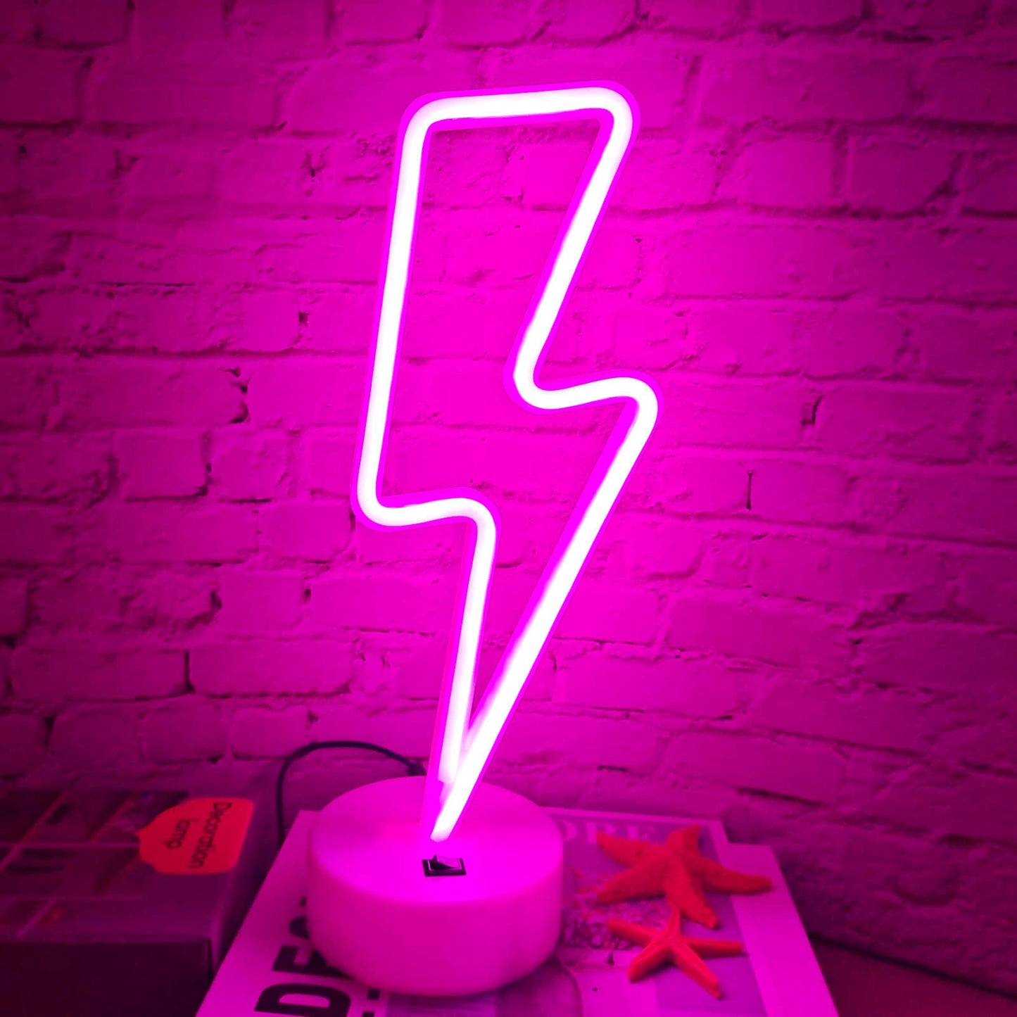 VIFULIN Neon Lightning Bolt Sign Light, Pink LED Room Decor, Battery/USB Operated