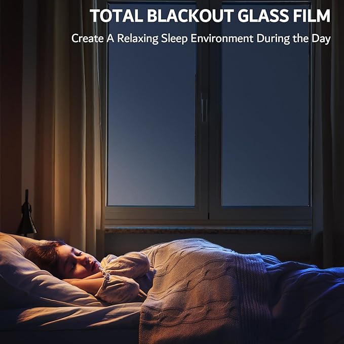 FEOMOS White Total Blackout Window Film, Static Cling Blackout Window Clings, 100% Light Blocking Film, Room Darkening Window Cover for Privacy Day Sleep Sun Blocking 23.6x78.7 inches