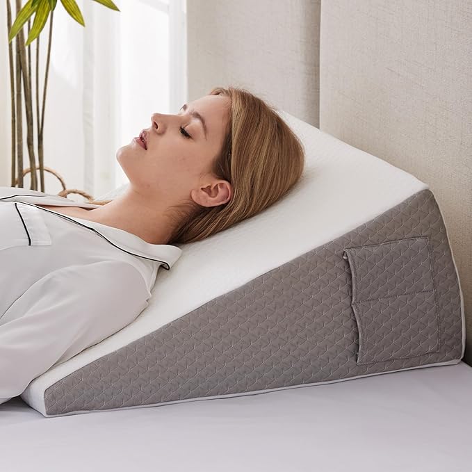 Bed Wedge Pillow for Sleeping, 12" Wedge Pillows for After Surgery, Soft Memory Foam Top, Triangle Pillow Wedge, Body Positioners for Leg Elevation, Acid Reflux, Gerd, Snoring Relief, White