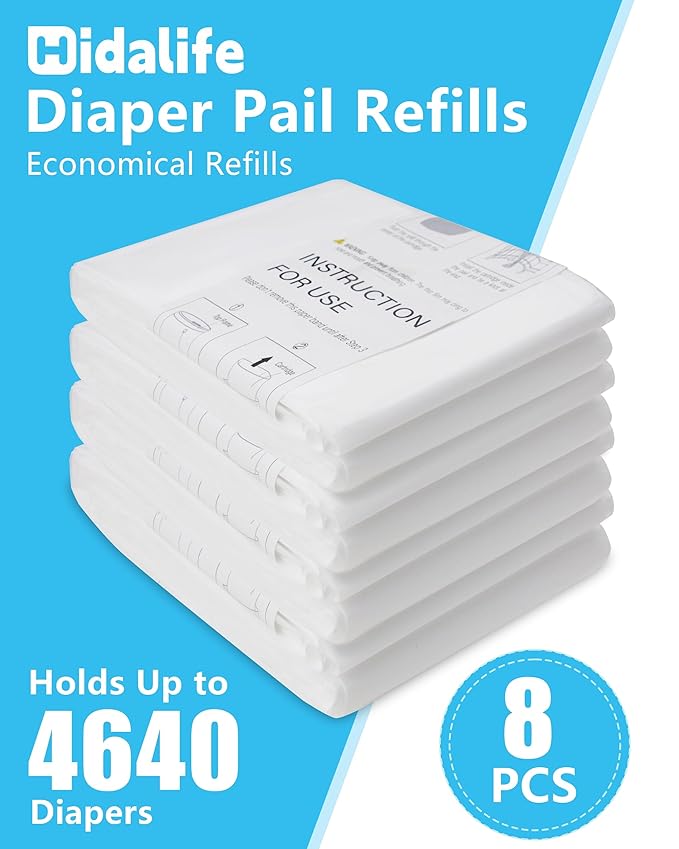 HIDALIFE Refills Compatible with Dekor Plus Diaper Pails, Disposable Diaper Trash Bags, Extra Thick Diaper Pail Refill Liners, Hold Up to 4640 Diapers (8 Pack)