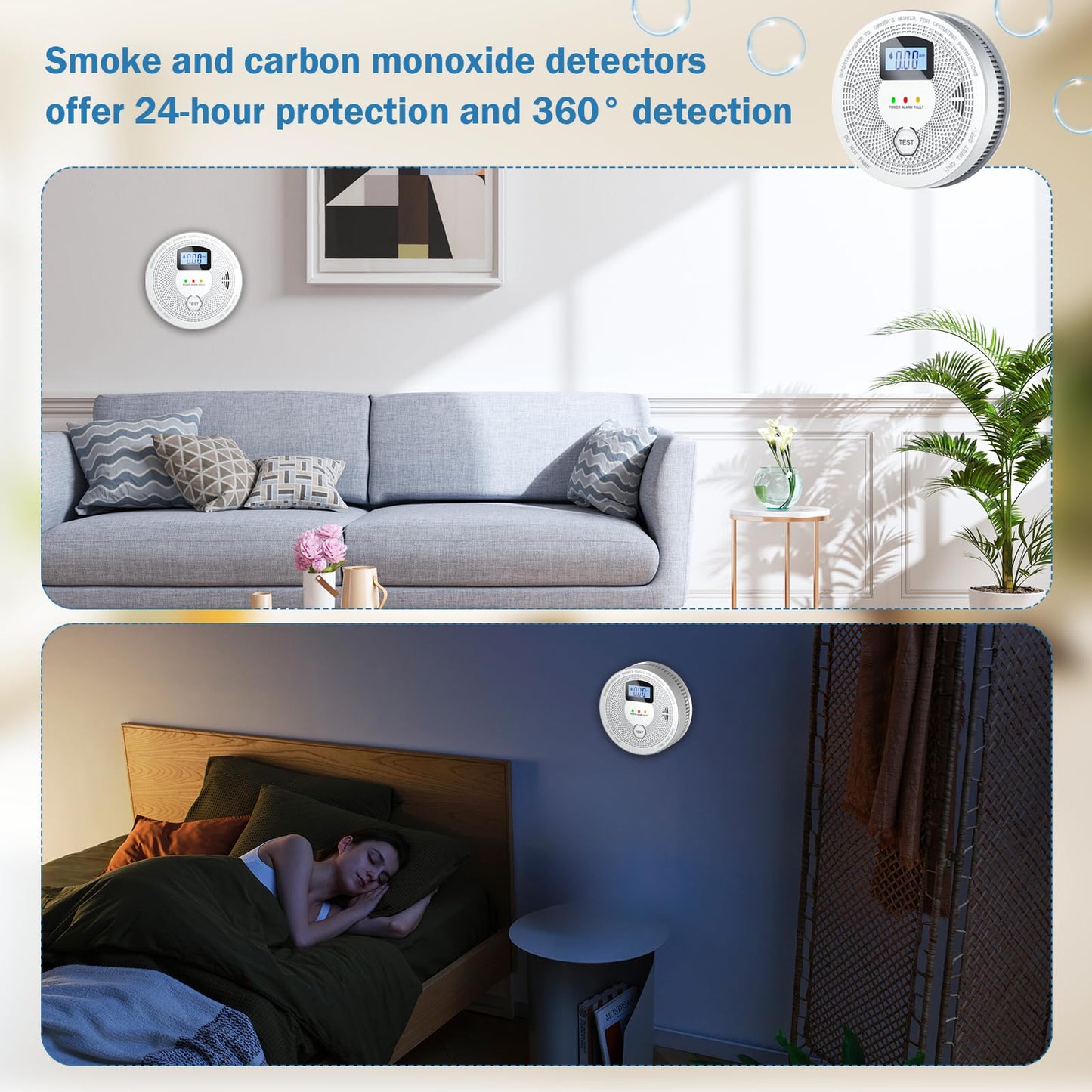 Smoke Detector and Carbon Monoxide Detector Combo with LED Indicators, 2 in 1 CO & Smoke Alarm, Battery Operated Smoke and Carbon Monoxide detectors 6-Pack