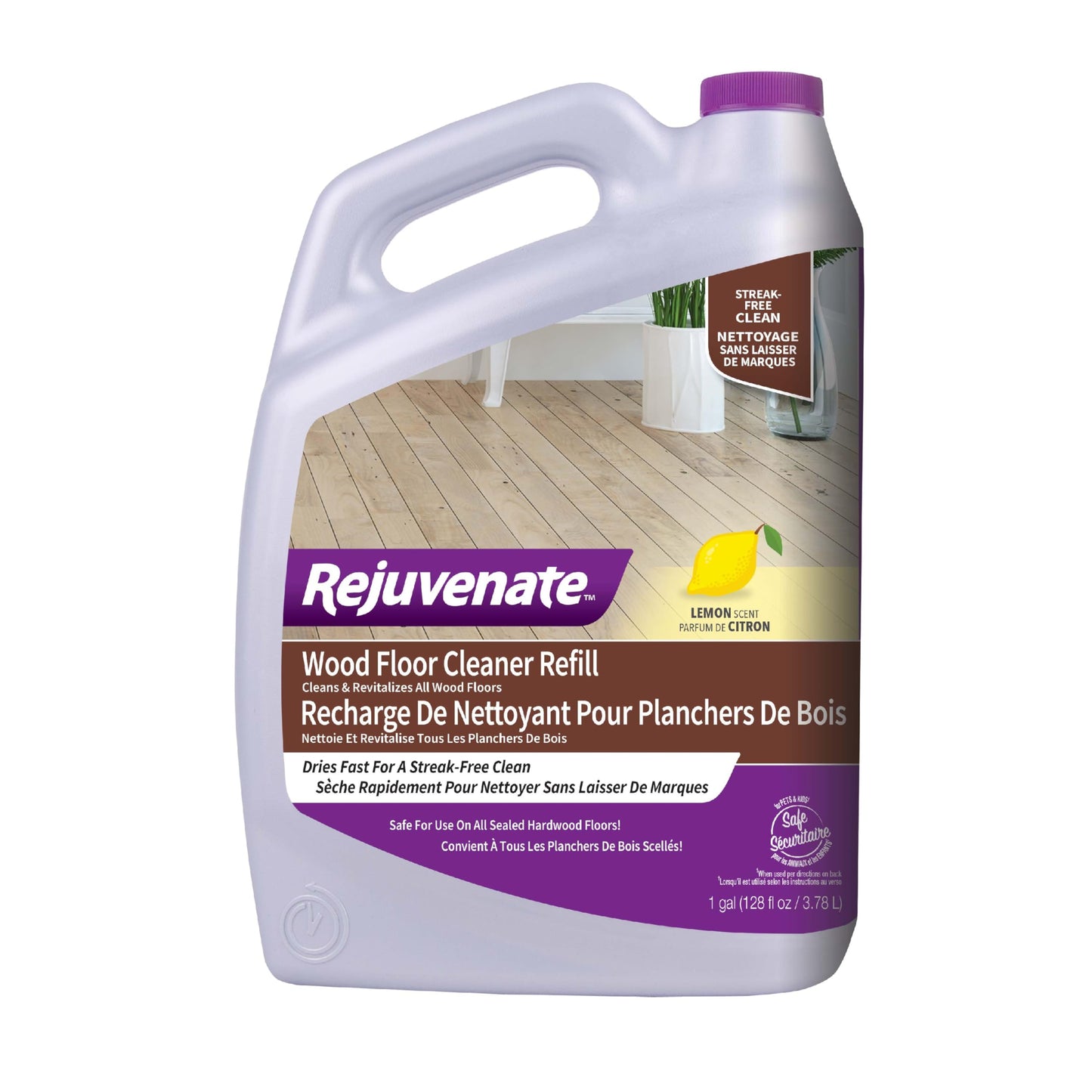Rejuvenate Wood Floor Cleaner Refill, 1 Gallon, Cleans and Protects All Sealed Hardwood Floors and Dries Fast for a Streak-Free Clean