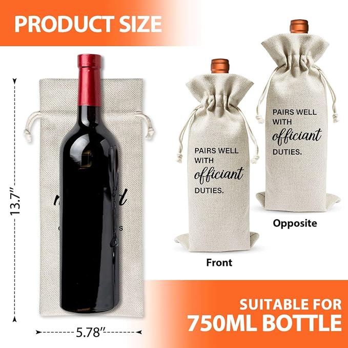 EUFJDKSL Officiant Wine Bag Gift For Wedding Officiant, Pastor Gift, Wedding Host, Ordained Minister, Pairs Well With Officiant Duties, Drawstring Burlap Wine Bottle Bag