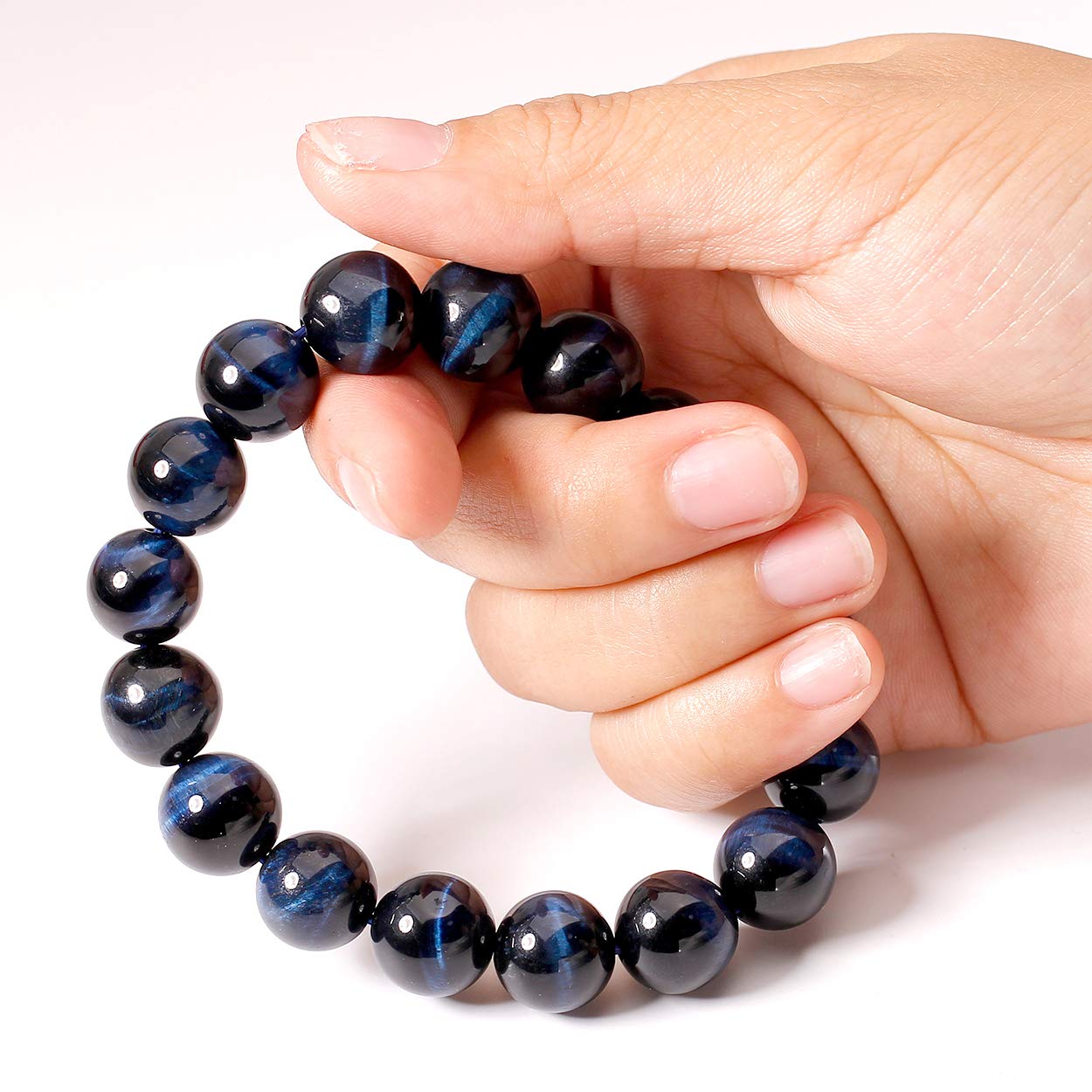 Jewever Original Natural Blue Tiger Eye Gemstone 12mm Smooth Round Beads Stretch Unisex