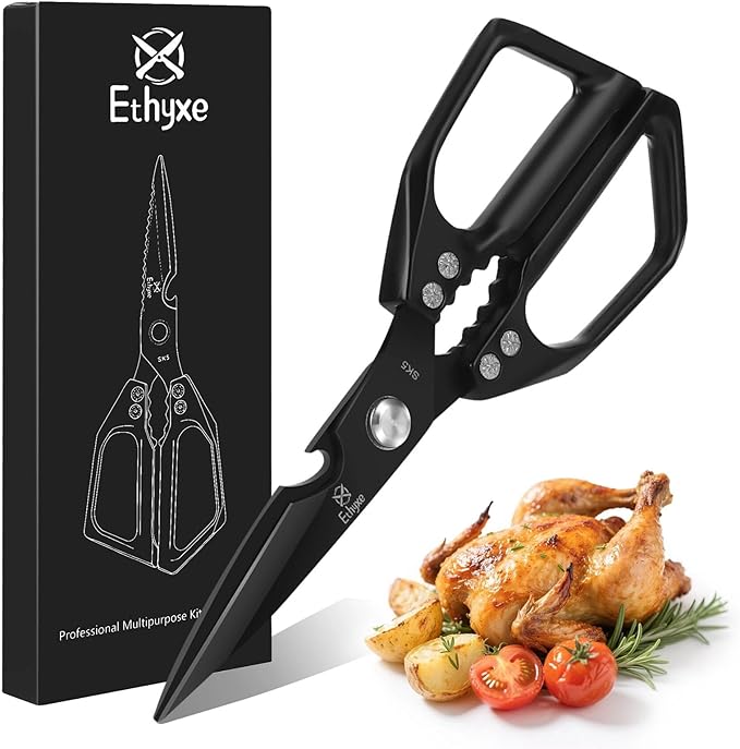 Kitchen Shears for Food - Professional Stainless Steel Japanese Kitchen Scissors for Chicken Bones, Fish, Turkey, Herbs, and Meat – Heavy Duty and Dishwasher Safe
