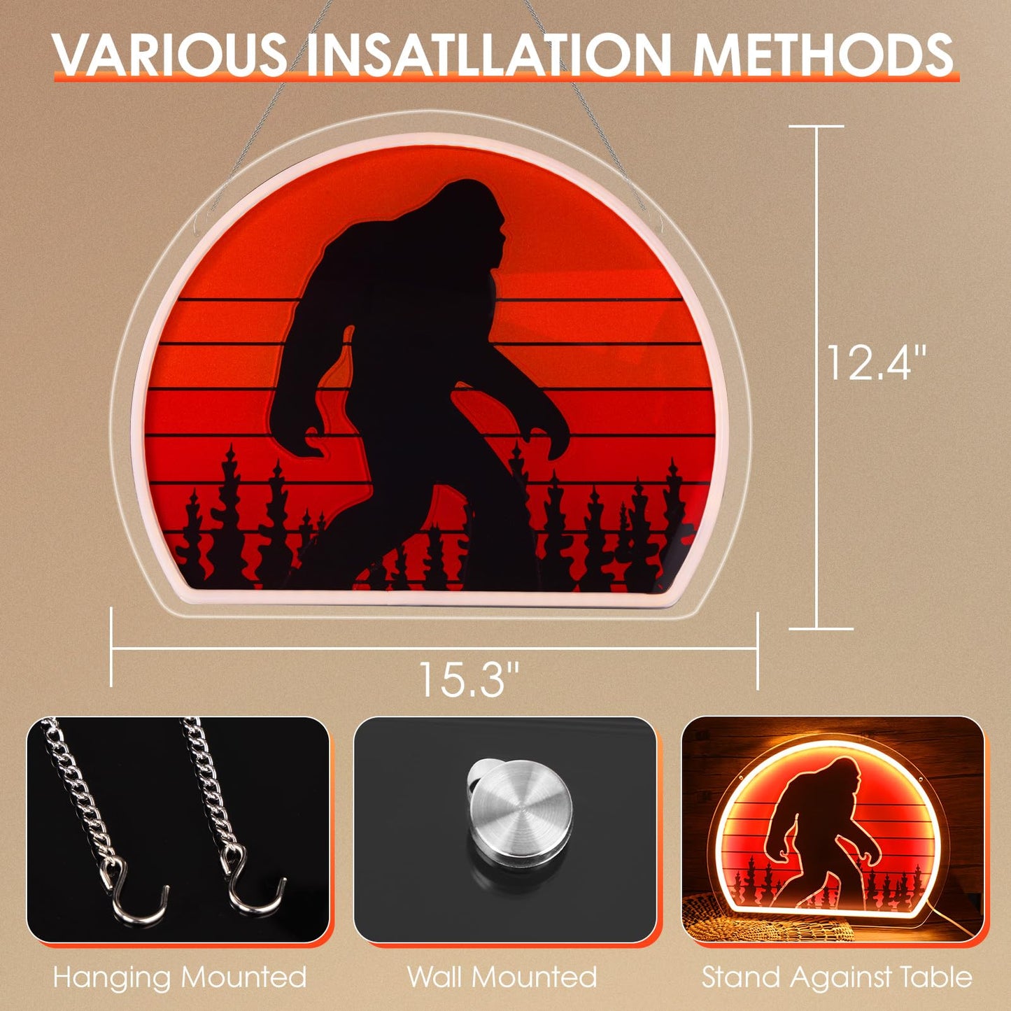 Reyeeinc Bigfoot Neon Sign  Bright Dimmable Usb Powered Sasquatch Neon Lights Sign And Unique Uv Printed Funny Big Foot Sasquatch Gifts For Men Women mature-themeds Kids Bigfoot Lovers Wall Art Decors