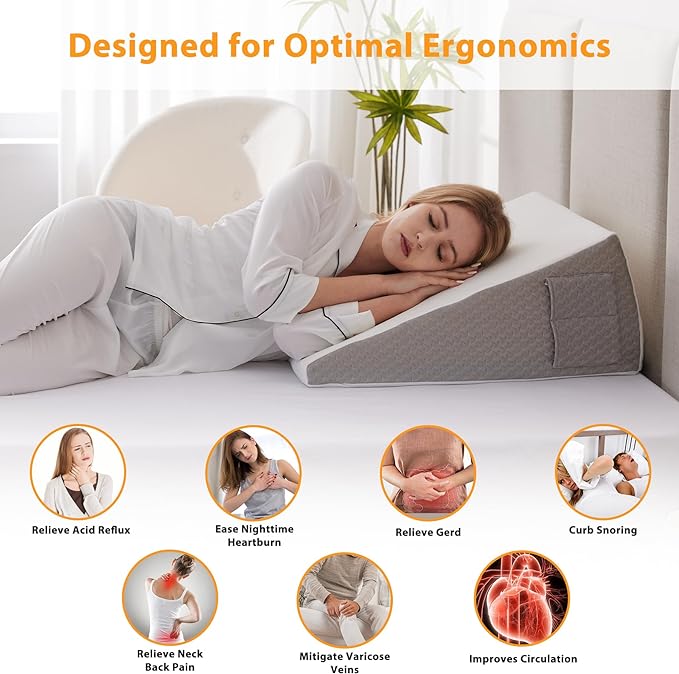 Bed Wedge Pillow for Sleeping, 12" Wedge Pillows for After Surgery, Soft Memory Foam Top, Triangle Pillow Wedge, Body Positioners for Leg Elevation, Acid Reflux, Gerd, Snoring Relief, White