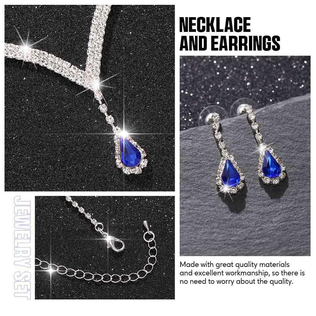 Unicra Bridal Wedding Jewelry Set Silver Rhinestone Necklace Earrings Sets Formal Costume Jewelry for Women and Brides (A-Blue)