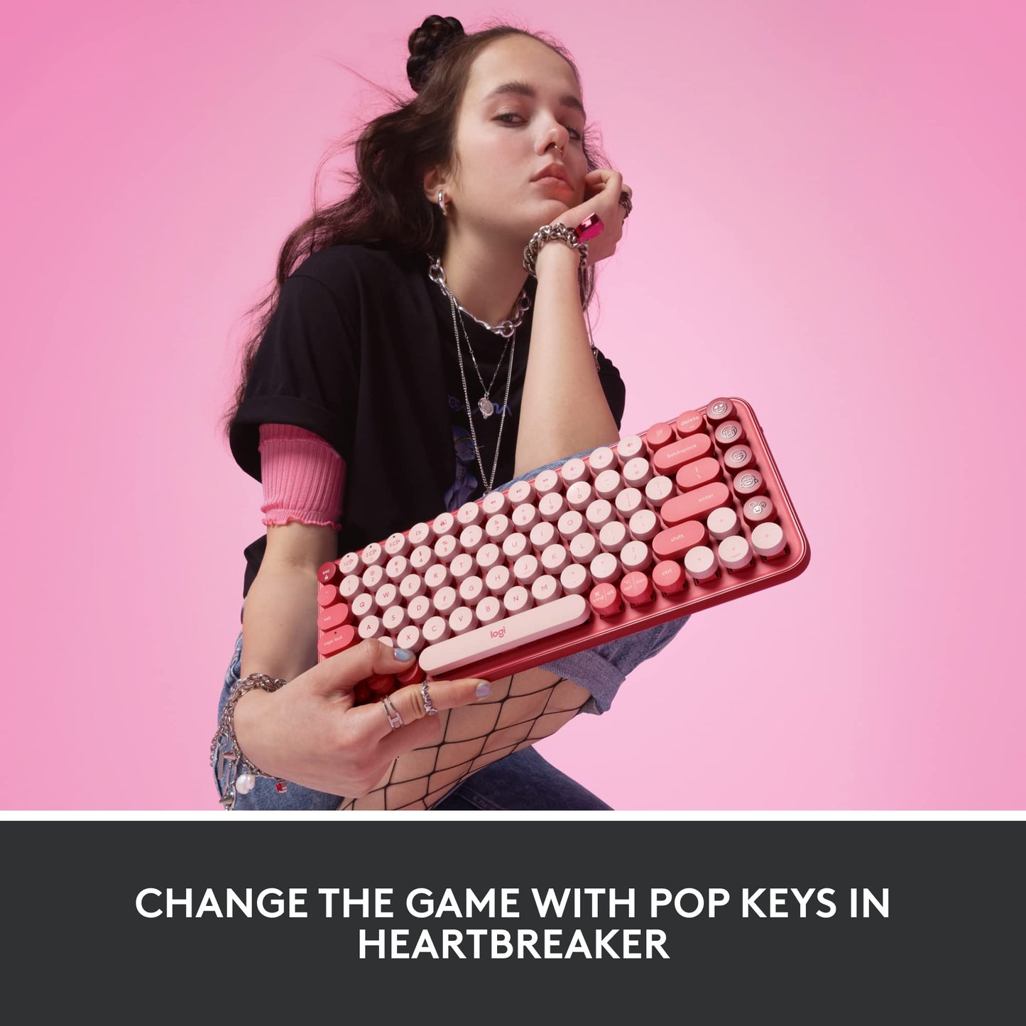 Logitech Pop Mechanical Wireless Keyboard With Customizable Emoji Keys, Durable Compact Design, Bluetooth Or Usb Connectivity, M