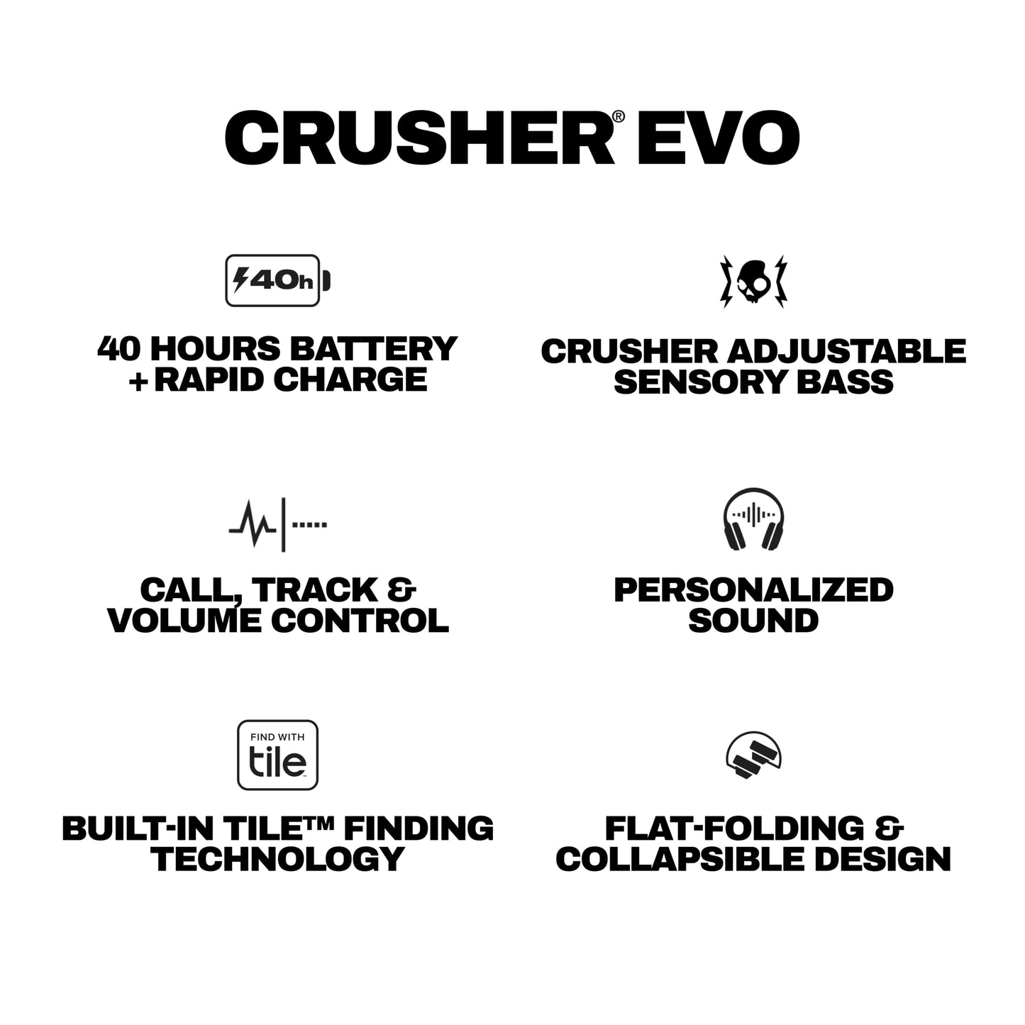 Skullcandy Crusher Evo Wireless Bluetooth Headphones with Extra USB-C Charging Cable, Multi-Sensory Bass, Noise Isolating Over-Ear Fit, 40 Hours Battery, Microphone for iPhone Android - Chill Grey