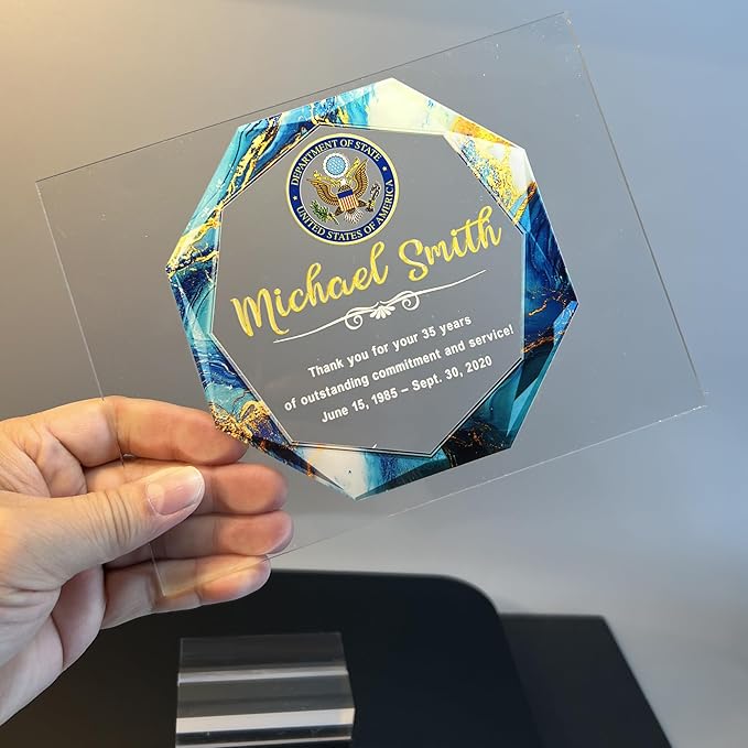 Custom Engraved Acrylic Employee Recognition Award – Personalized Appreciation Trophy for Corporate Excellence – Desk Display Plaque with Free Customization (Style #6)