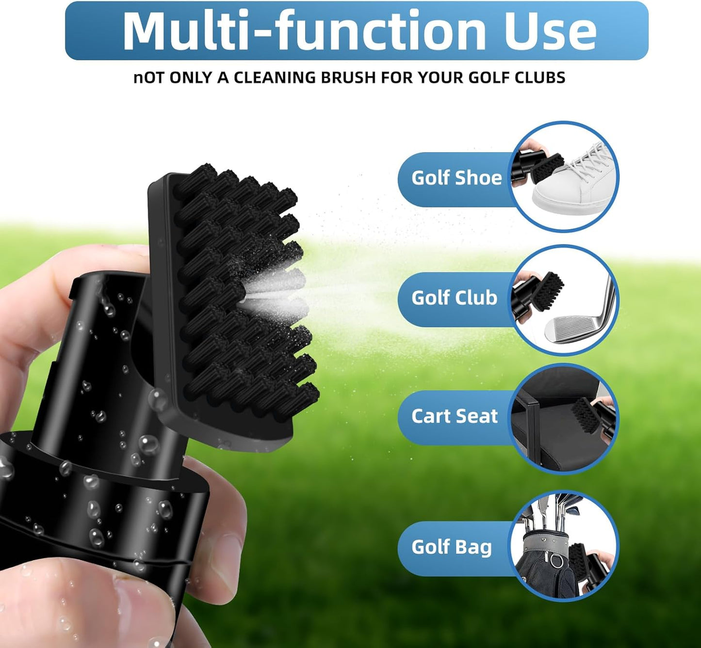 The Golf Club Brush Features a Press-Activated Water Bottle for Effortless Cleaning. Combining Portability with Cost-Effectiveness, This Gender-Neutral Design Makes an Ideal Gift for Players.