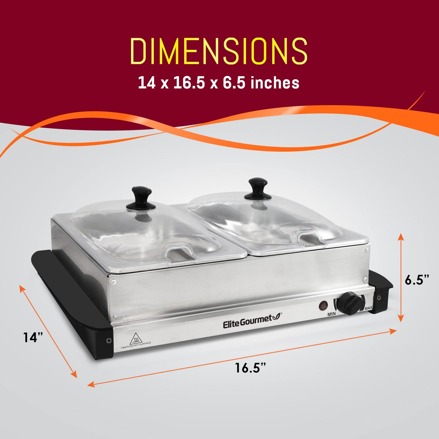 Elite Gourmet EWM-6122# Dual 2 x 2.5 Qt. Trays, Buffet Server, Food Warmer Temperature Control, Clear Slotted Lids, Perfect for Parties, Entertaining & Holidays, 5 Qt Total, Stainless Steel