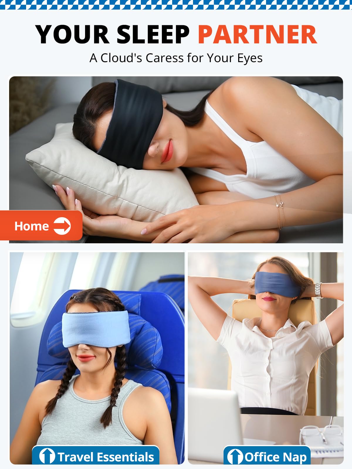 SARISUN Sleep Mask, Eye Mask for Sleeping, Upgrade Double Side Blackout Eye Cover for Women Men, Light Blocking Wider Adjustable Band for Side Sleeper, Travel, Nap, Ultra-Soft, Yoga, Relief Eye, Black