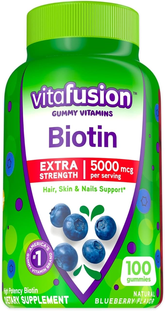 Vitafusion Extra Strength Biotin Gummy Vitamins, Berry Flavored, 5,000 mcg Biotin Vitamins, America’ & Omega-3 Gummy Vitamins, Berry Lemonade Flavored, Heart Health Vitamins(1)