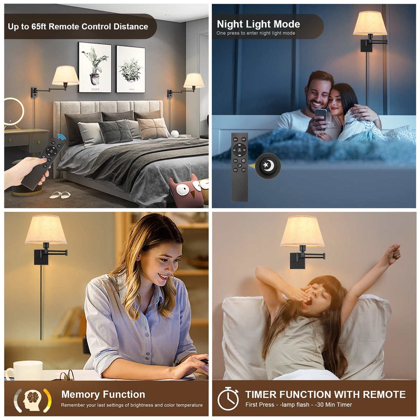Trlife Wall Sconce, Remote Control Dimming 10-100%, 11.8 Large Beige Fabric Shade, Adjustable Color Temp 2700K-6500K, 2 Pack