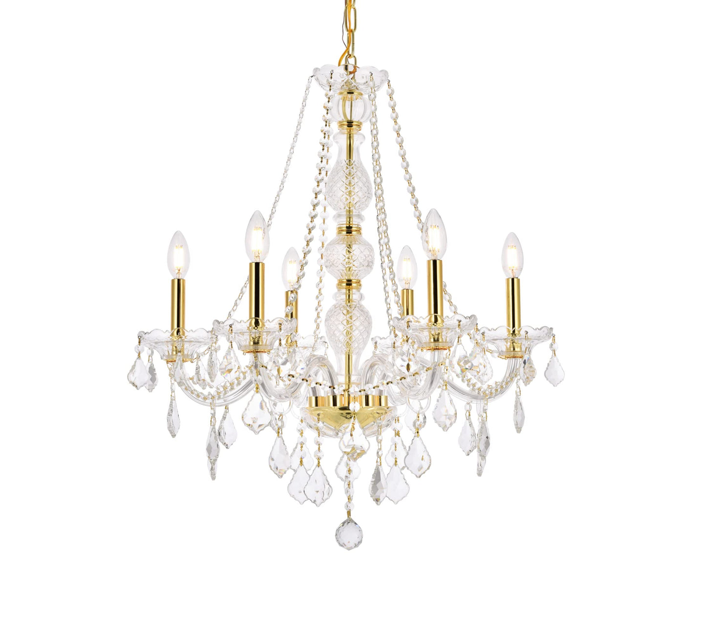 Elegant Lighting Value Verona Chandelier, 6 Light, Alloy Steel, Clear Royal Cut Crystal, Model V7856D24G/RC, Gold Finish
