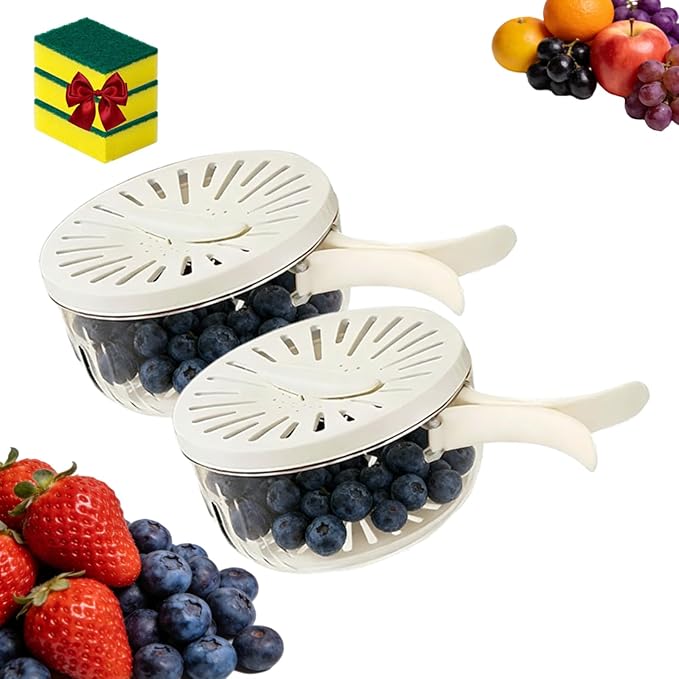 Draining and Preservation Basket, 2-in-1 Draining and Preservation Basket: Simplify Washing & Storing, Multifunctional Fruit Washing Bowl, Fruit Washing Baskets (White 2pcs, Big)