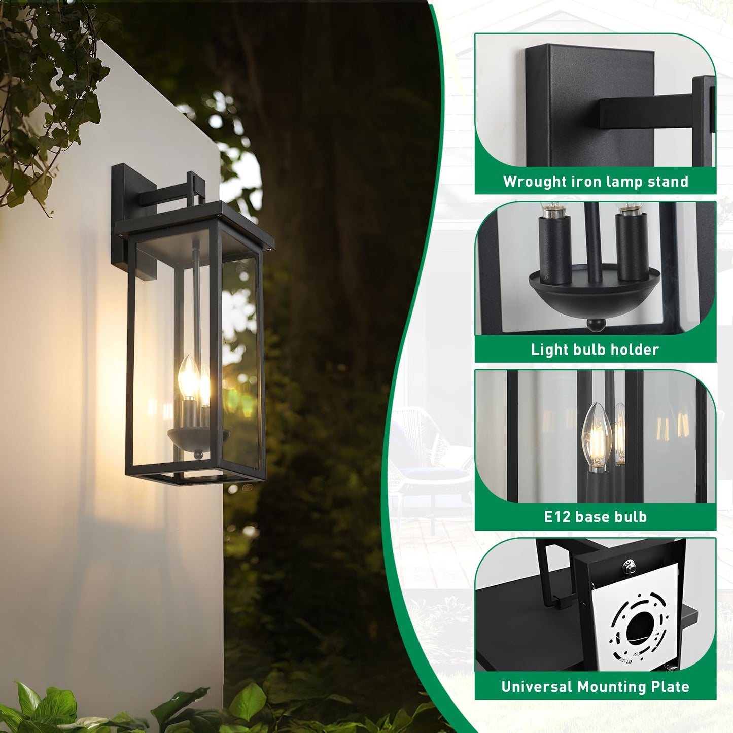 Zsmaiku 22 Inch Large Black Outdoor Wall Lights Exterior Lighting Fixtures Outside Lights For House Front Porch Light Waterproof Outdoor Wall Sconce Light Carriage Exterior Lights E12 Base*2