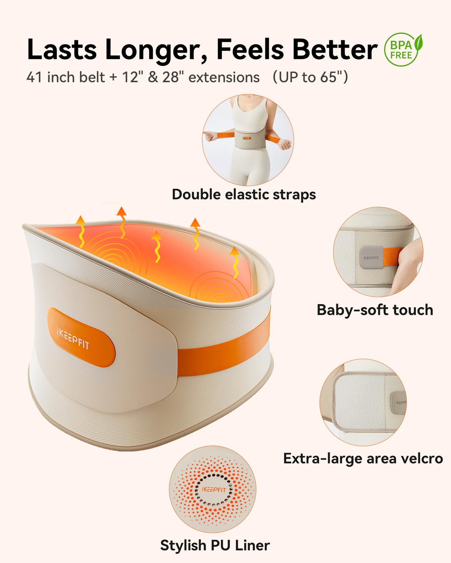 IKEEPFIT Portable Heating Pad for Back, Cordless Wearable Heat Belt with Massager for Lower Back Pain Relief, Battery Powered 8000 mAh Rechargeable, MAXwarm® 3.0, Gift for Women Men 90-310 lbs