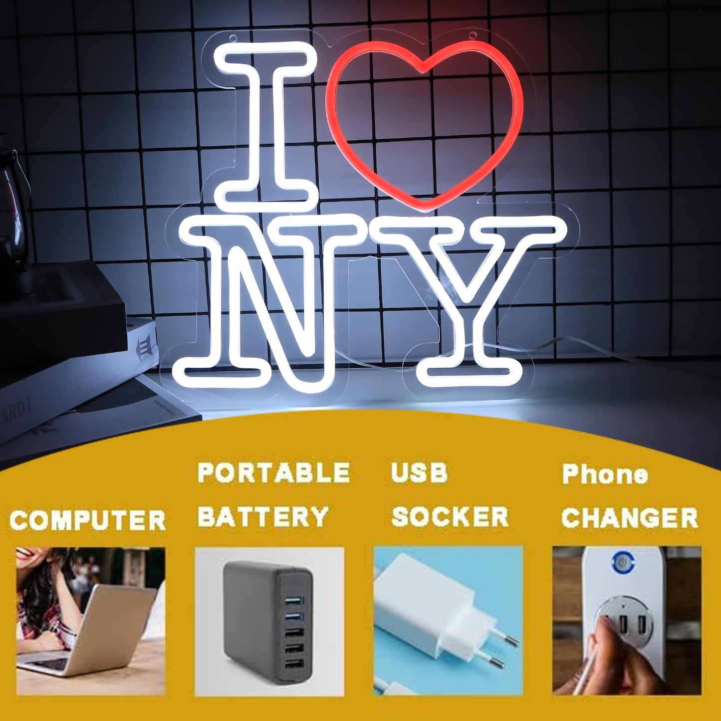 Qbanziou Love Ny Neon Signs For Wall Decor