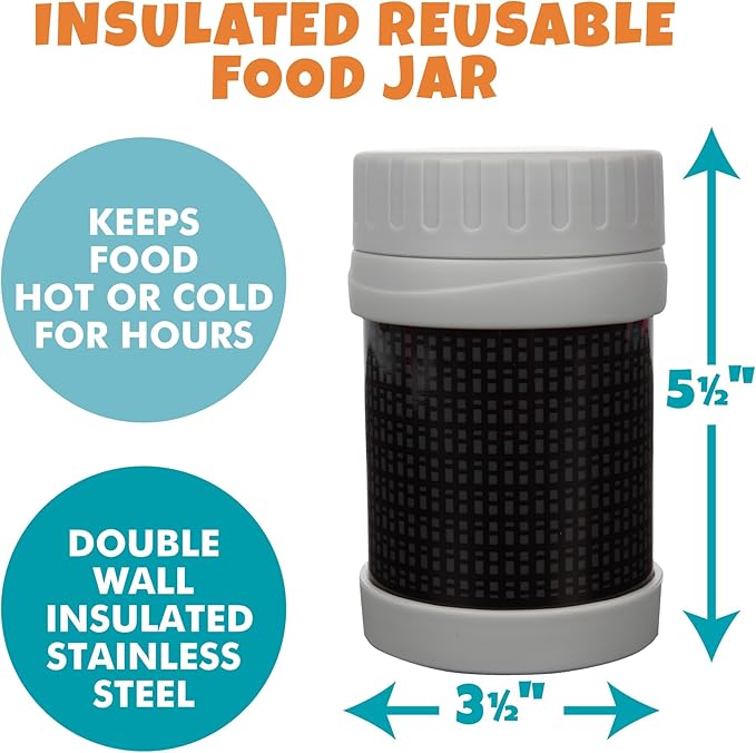 Bentology Stainless Steel Insulated Lunch 13 oz Jar for Kids –Large Leak-Proof Storage Container for Hot & Cold Food, Soups, Liquids - BPA Free - Fits Most Lunch Boxes and Bags - Black