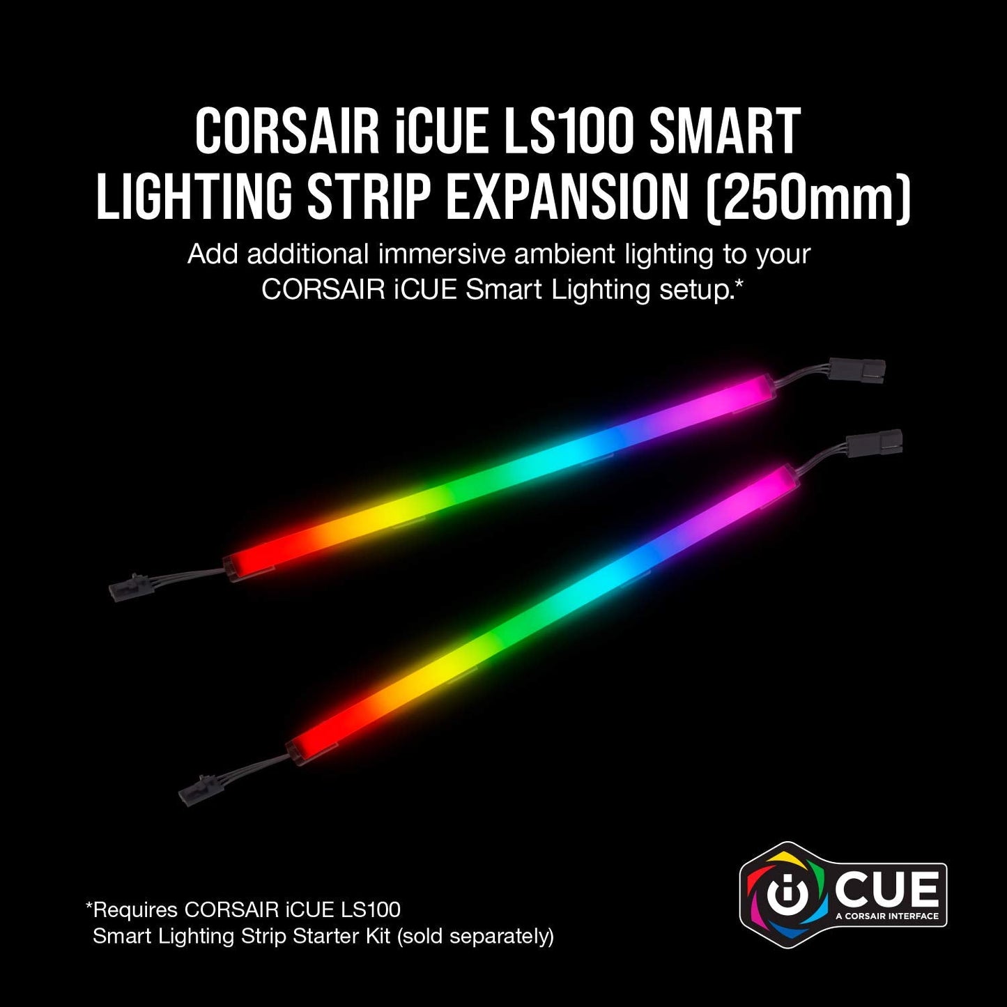 Corsair iCUE LS100 LED Smart Lighting Strip Expansion Kit 250mm, Black, Model CD-9010001-WW/SS, Plastic Material