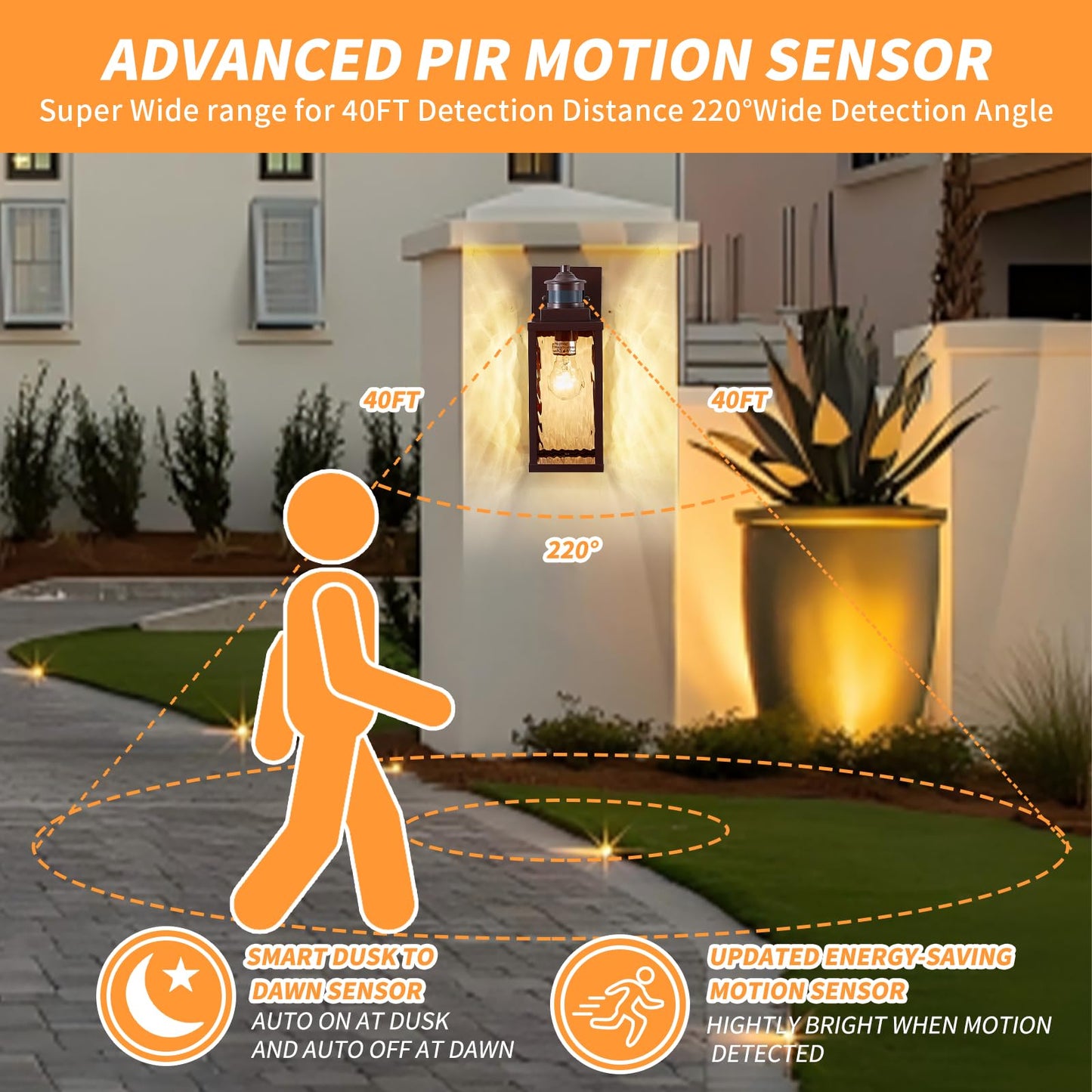 Mdenlt 2 Pack Bronze Motion Sensor Outdoor Wall Lights Updated Dusk To Dawn Outdoor Lighting  Exterior Light Fixtures Wall Mount Waterproof Porch Light Outside Lights For House