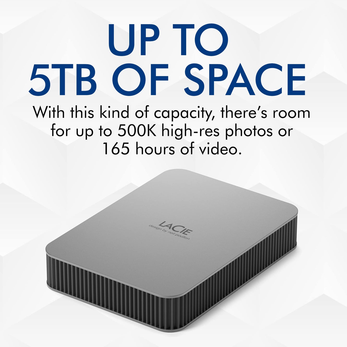 Lacie Mobile Drive, 2Tb, External Hard Drive Portable - Moon Silver, Usb-C 3.2, For Pc And Mac, Post-Consumer Recycled, With Ado