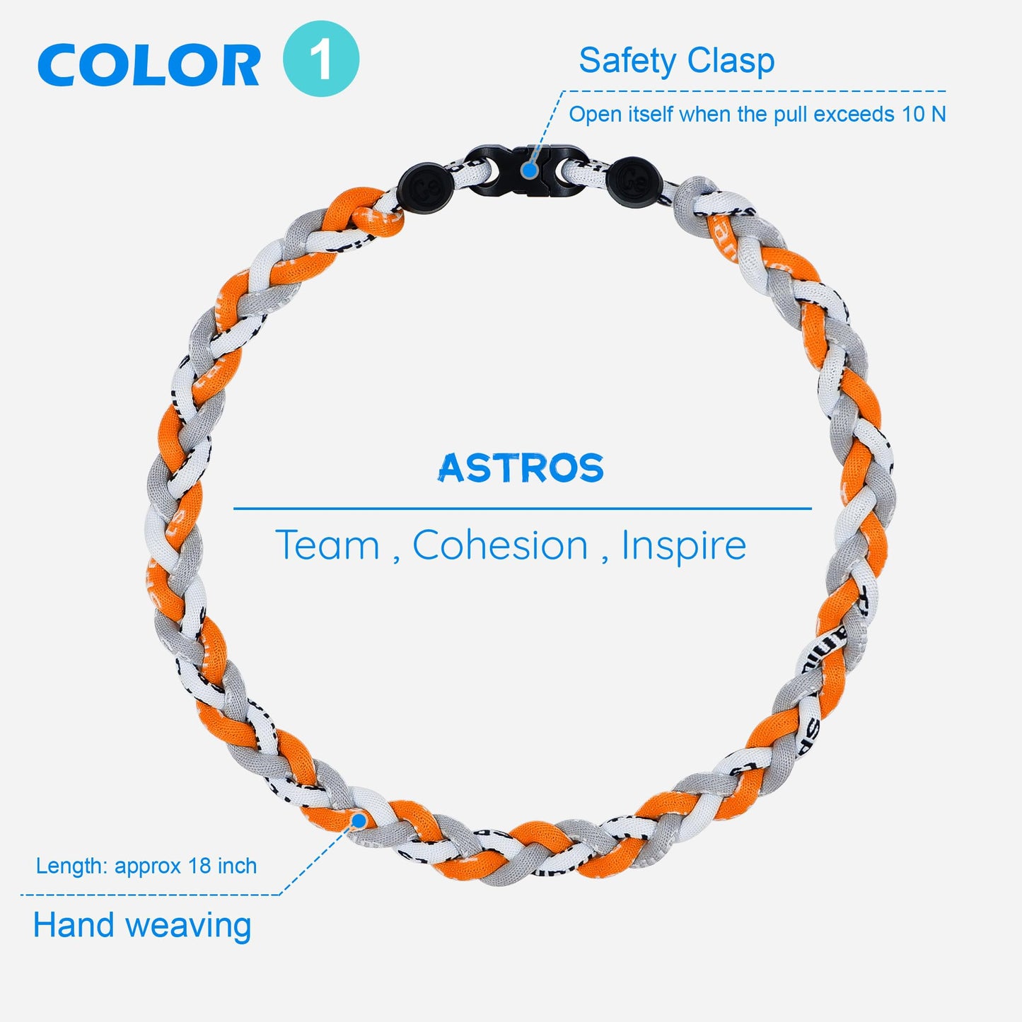 SUPBOMM 3 pcs Baseball Rope Necklaces, League Team Colors Braided Necklace, Baseball Team Gifts, Astros