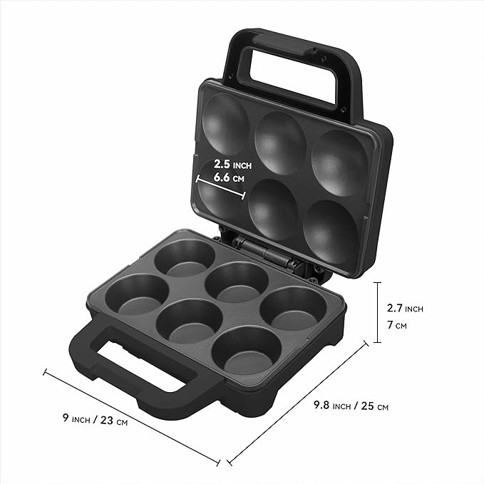 6-Count Cupcake Maker Machine, Bakes 6 X 2.5 Inch Cupcakes, Muffins, Pizza Cups, Cinnamon Buns, Cool-touch Handle, Non-stick Coating, Recipe Included, Graphite