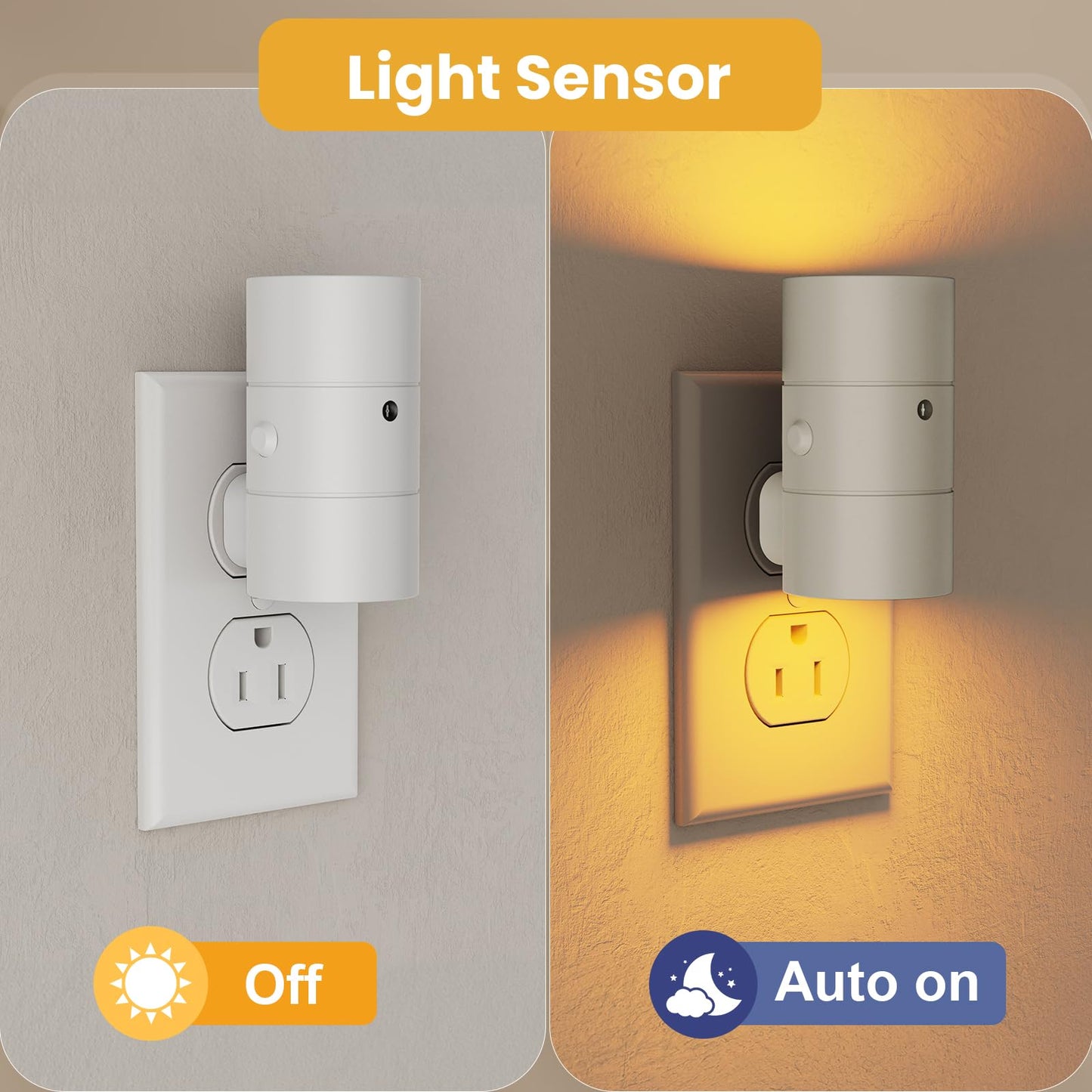 VOLISUN Dimmable LED Night Light, Adjustable Brightness, 2 Pack, Amber/3000K/4500K, White, Model XYD001-amber