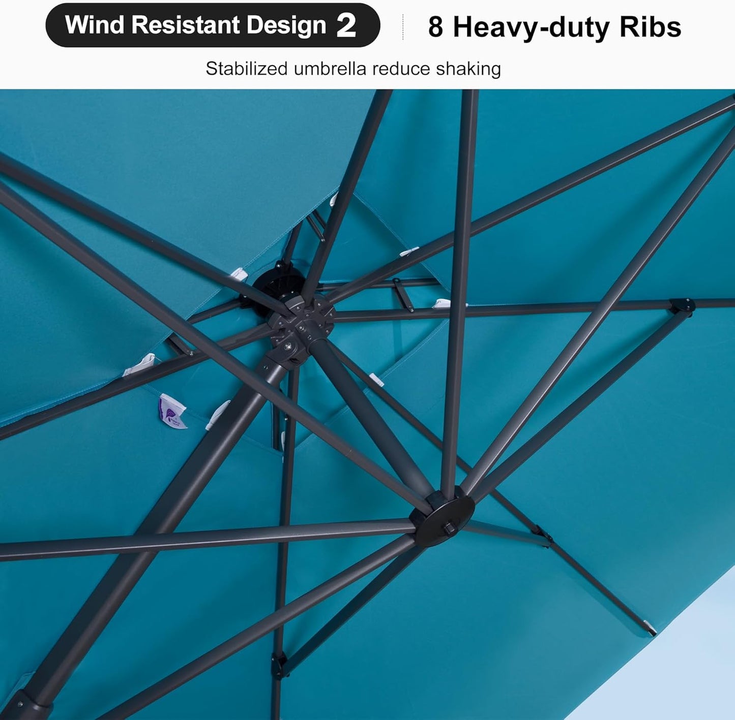 PURPLE LEAF 9' X 12' Patio Umbrella with Base Outdoor Rectangle Umbrella Large Cantilever Umbrella Heavy Duty Outdoor Market Umbrella for Garden Deck Backyard Pool Turquoise Blue