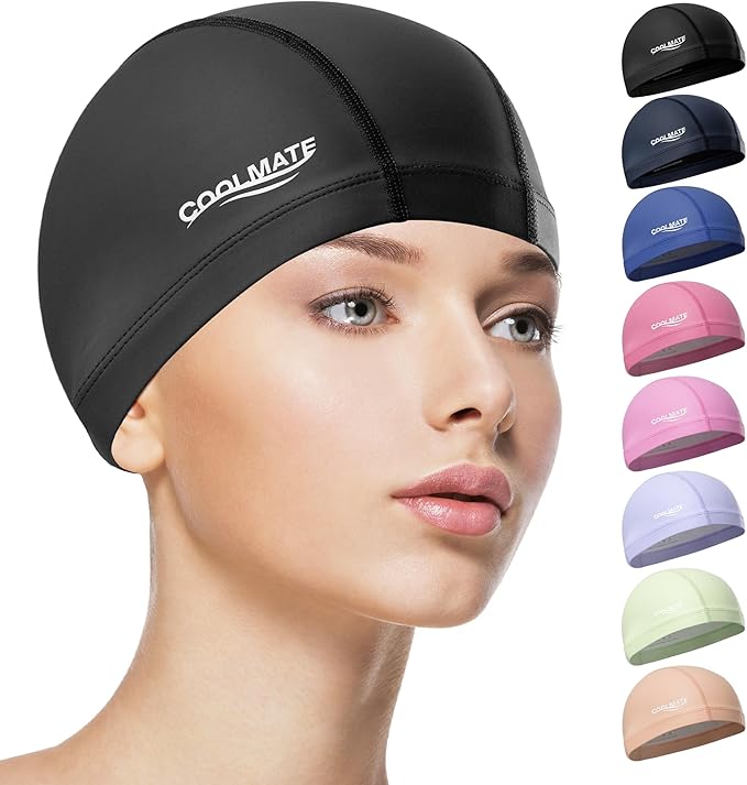 COOLMATE Fabric Swim Cap for Adult Women Men Kid, Silicone Water Resistant Layer, Cloth Swim Cap Gifts for Swimmers, Light...