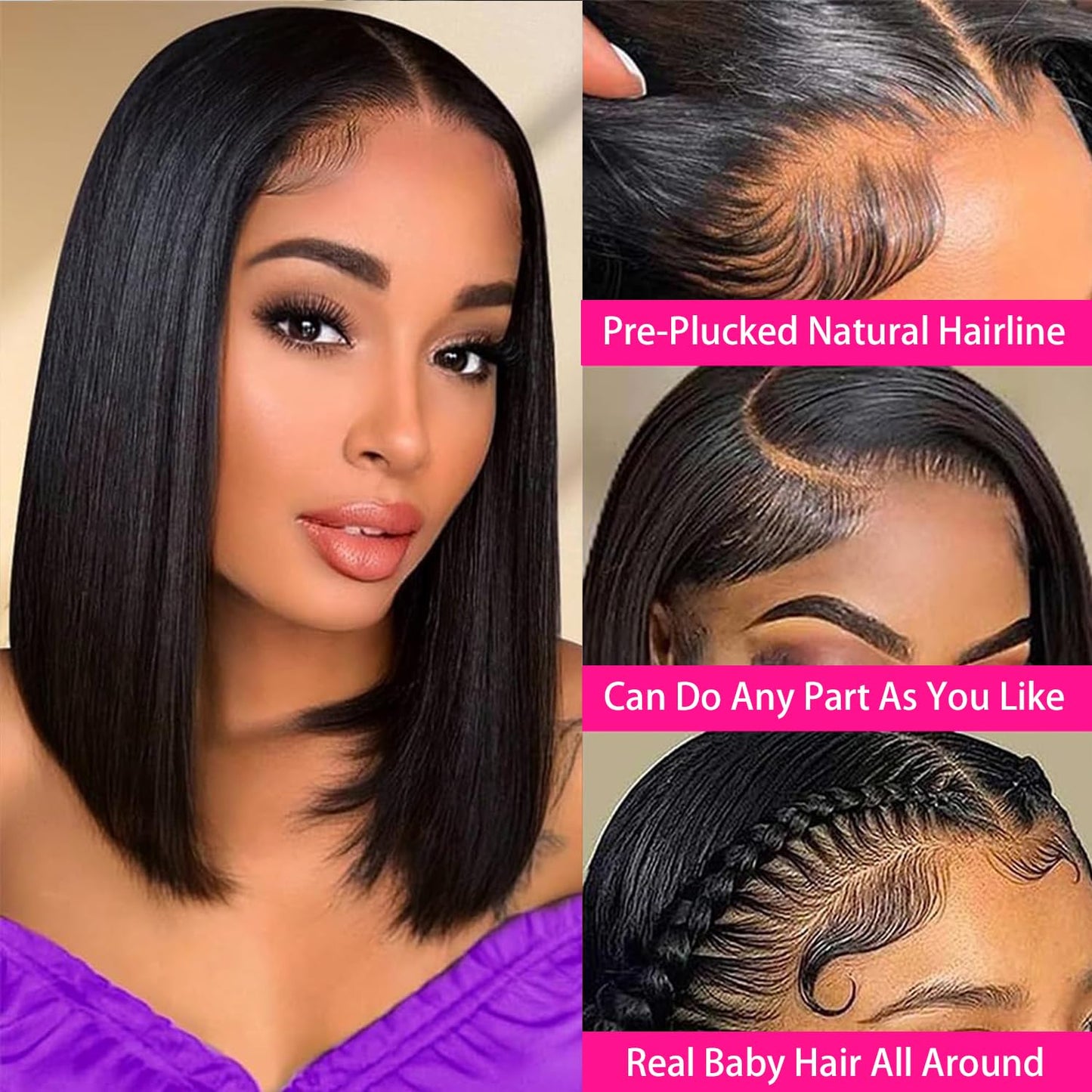 Mihugass 14 Inch Bob Wig Human Hair 13x6 Hd Transparent Lace Front Wigs Pre Plucked With Baby Hair Glueless Wigs 200% Density St