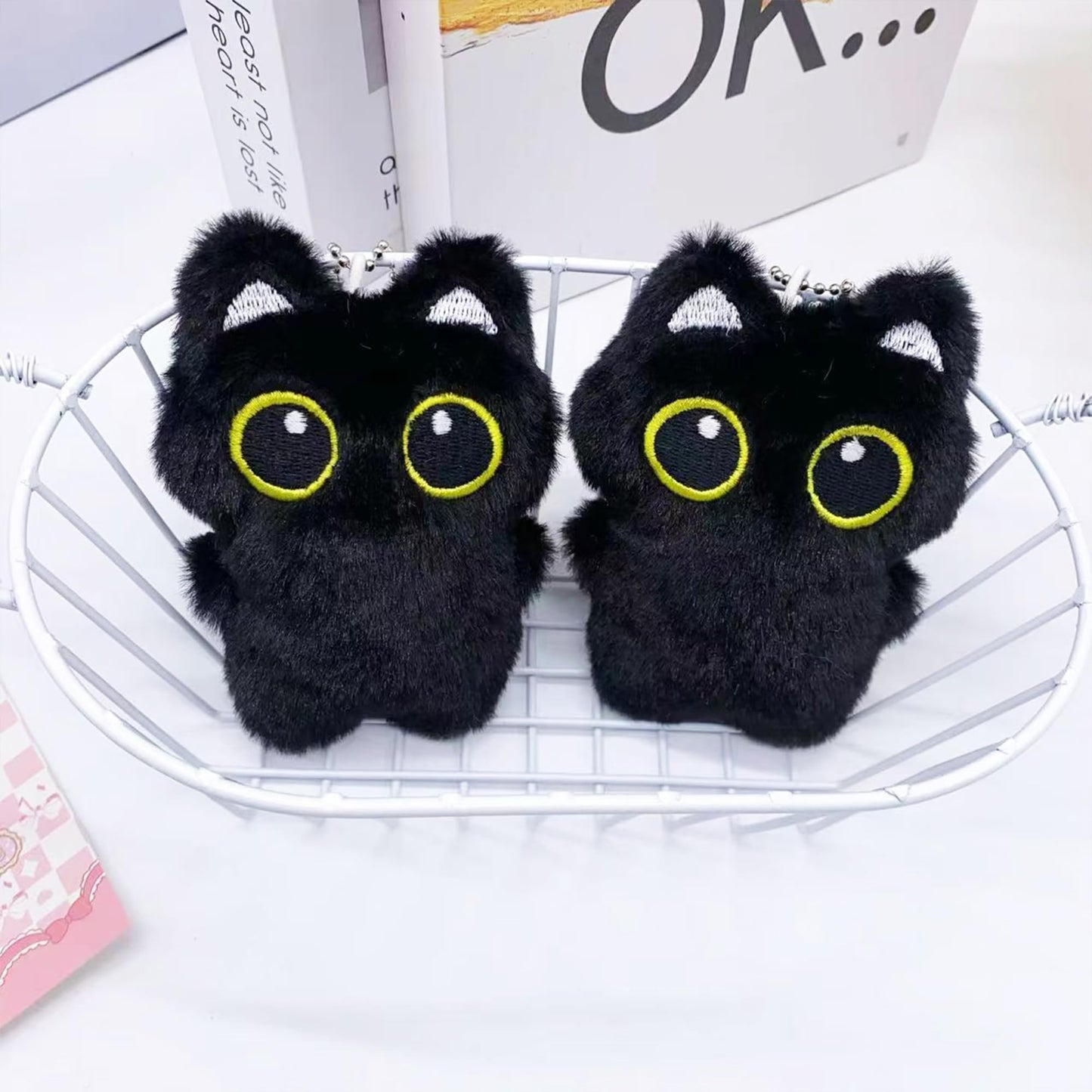 Fuerxy Black Cat Bag Charm, Cute Cat Plush Keychain, Black Cat Gifts for Handbags Backpacks Purse Keychain Accessories Charm Cat Lover Gifts