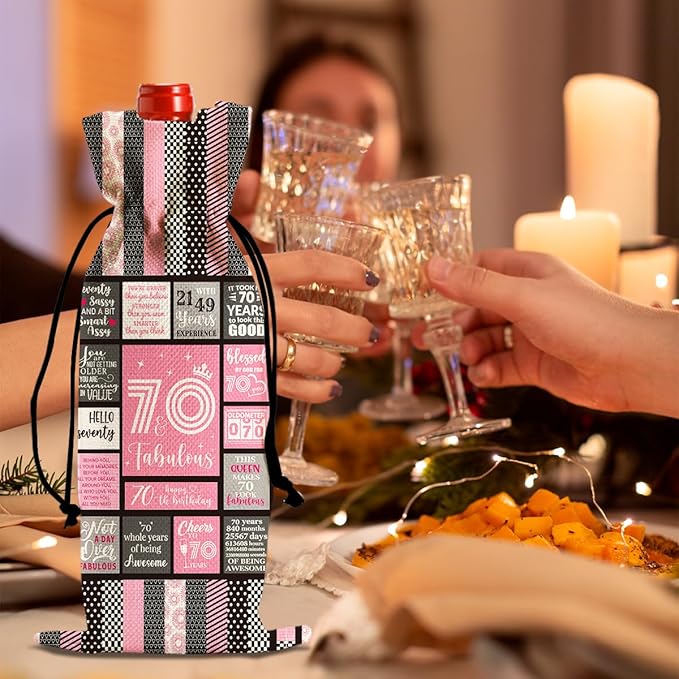 Funny 70th Birthday Gifts for Women Men Wine Bag, Happy Anniversary 70th Birthday Party Decorations for Women Man Wine Bags, Birthday Gifts for 70 Year Old Woman Wine Bottle Bag