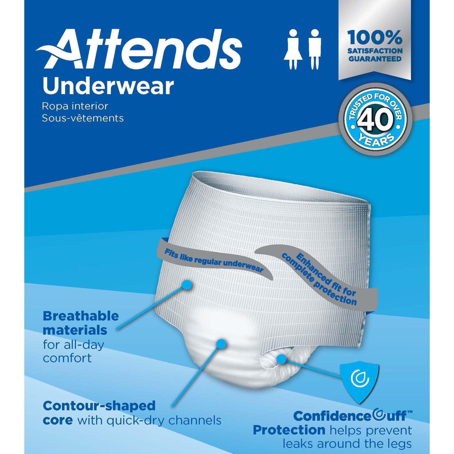 Attends Underwear Super Plus Absorbency - Large 44" - 58" - 18 Count