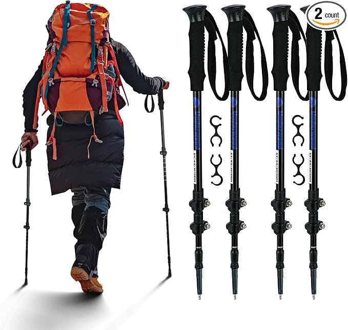 Collapsible Trekking Poles for Hiking 4 Pack - Adjustable Aluminum Hiking Poles, Lightweight Nordic Walking Sticks for Wom...