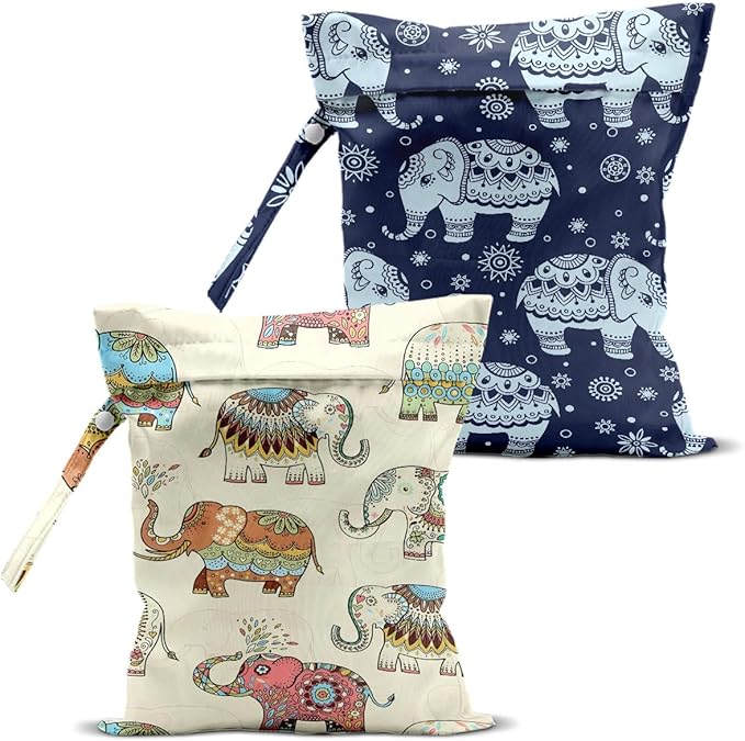 Elephant Gifts for Women, 2Pcs Elephant Print Wet Bags, Wet Dry Bag Reusable Zipper Pouch for Swimsuit, Diapers, Pool, Beach, Dirty Yoga Gym Clothes, Toiletries, Waterproof Birthday Gifts
