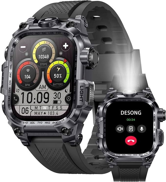 Desong Military Smart Watch for Men (Make/Answer Call), 2.01" HD Screen Smartwatches for Android and iPhone,Long Time Stan...