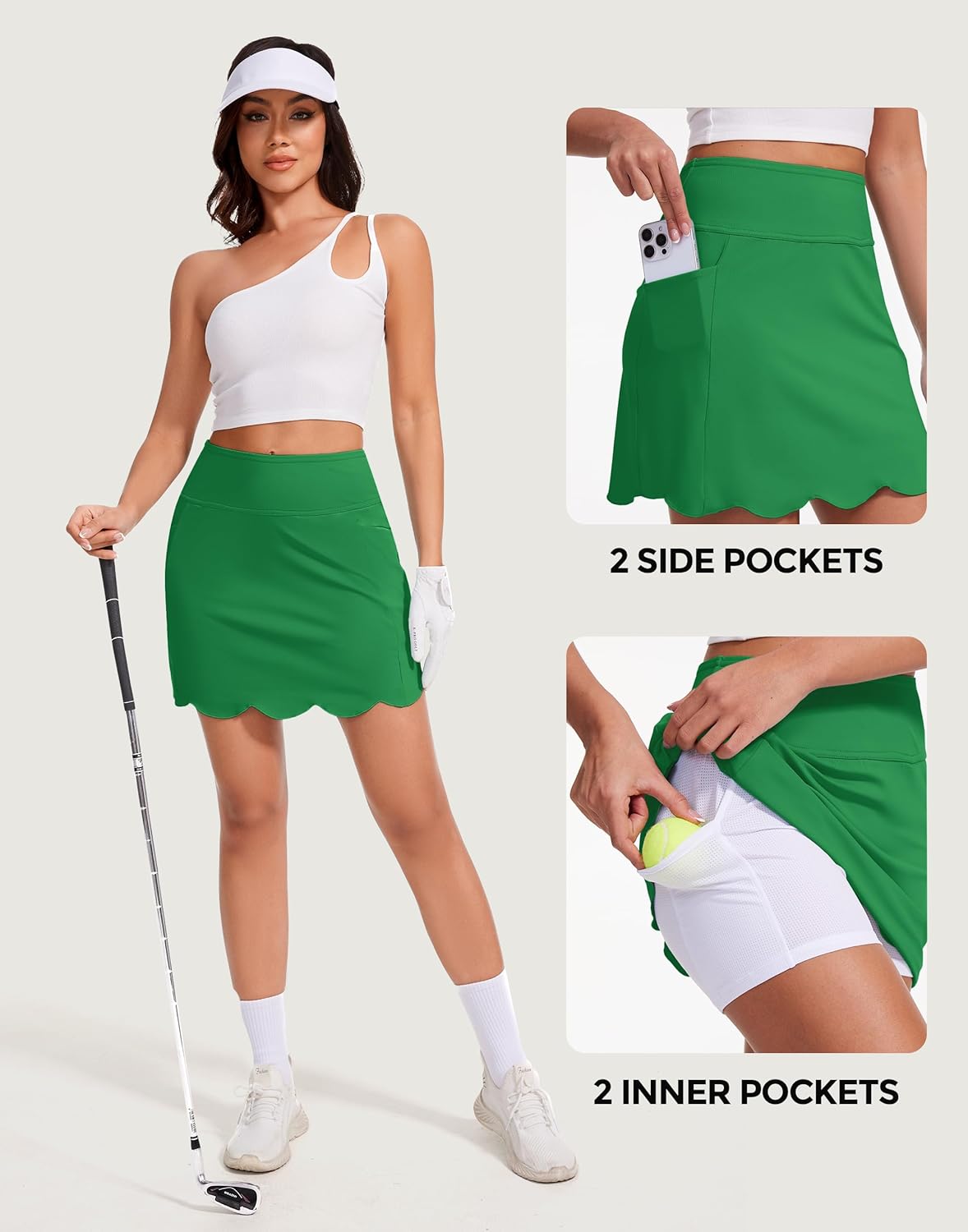 M MOTEEPI Skorts for Woman with Pockets 16" Golf Athletic Skirts Scalloped Hem Tennis Skirt Dressy Casual