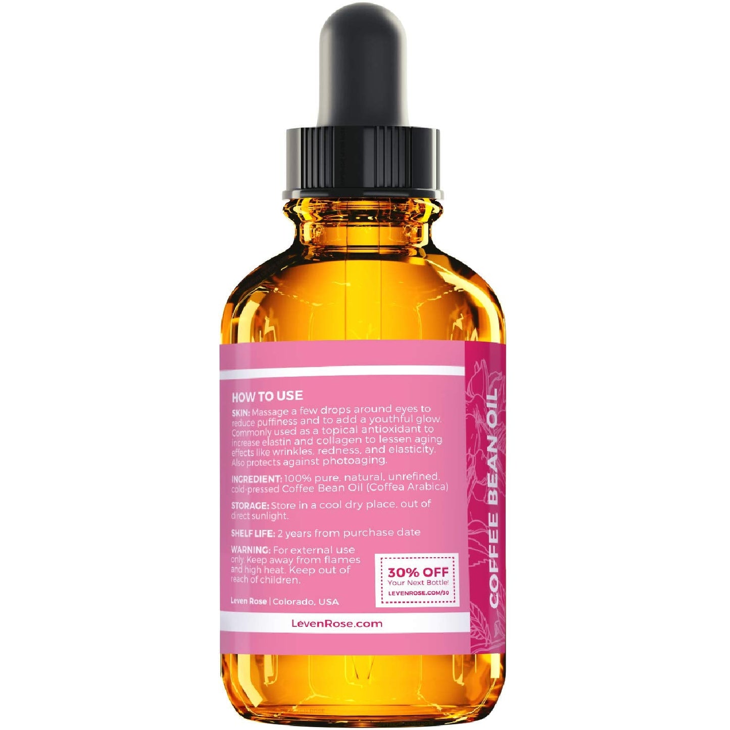 Leven Rose Coffee Bean Oil - 100% Natural Coffee Oil for Skin - Cold Pressed Coffee Oil for Hair Growth - Unrefined Coffee Arabica Seed Oil 1 oz