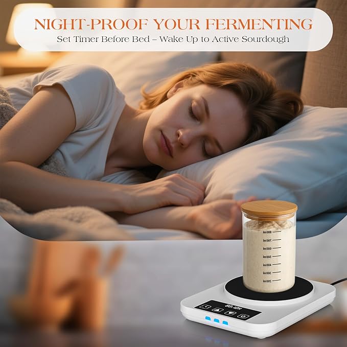 Sourdough Starter Warmer 2025 with Precise 1°F Control (70–100°F), Sourdough Warmer, 4.3" Heating Pad, 12H Auto Timer, USB Powered Fermentation Mat for Sourdough Jar, for Home Bread Baking